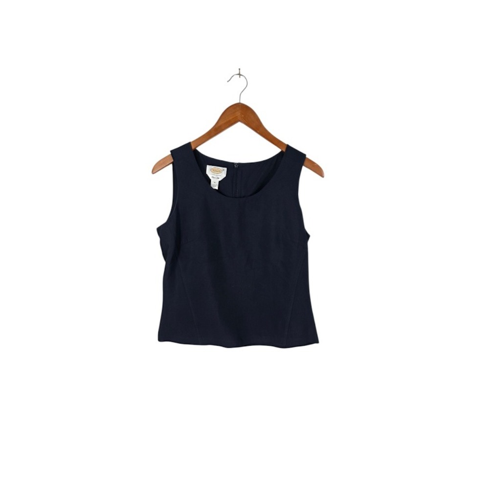 Talbots Silk Shell Top Womens 4 Navy Blue Sleeveless Scoop Neck Layering Blouse